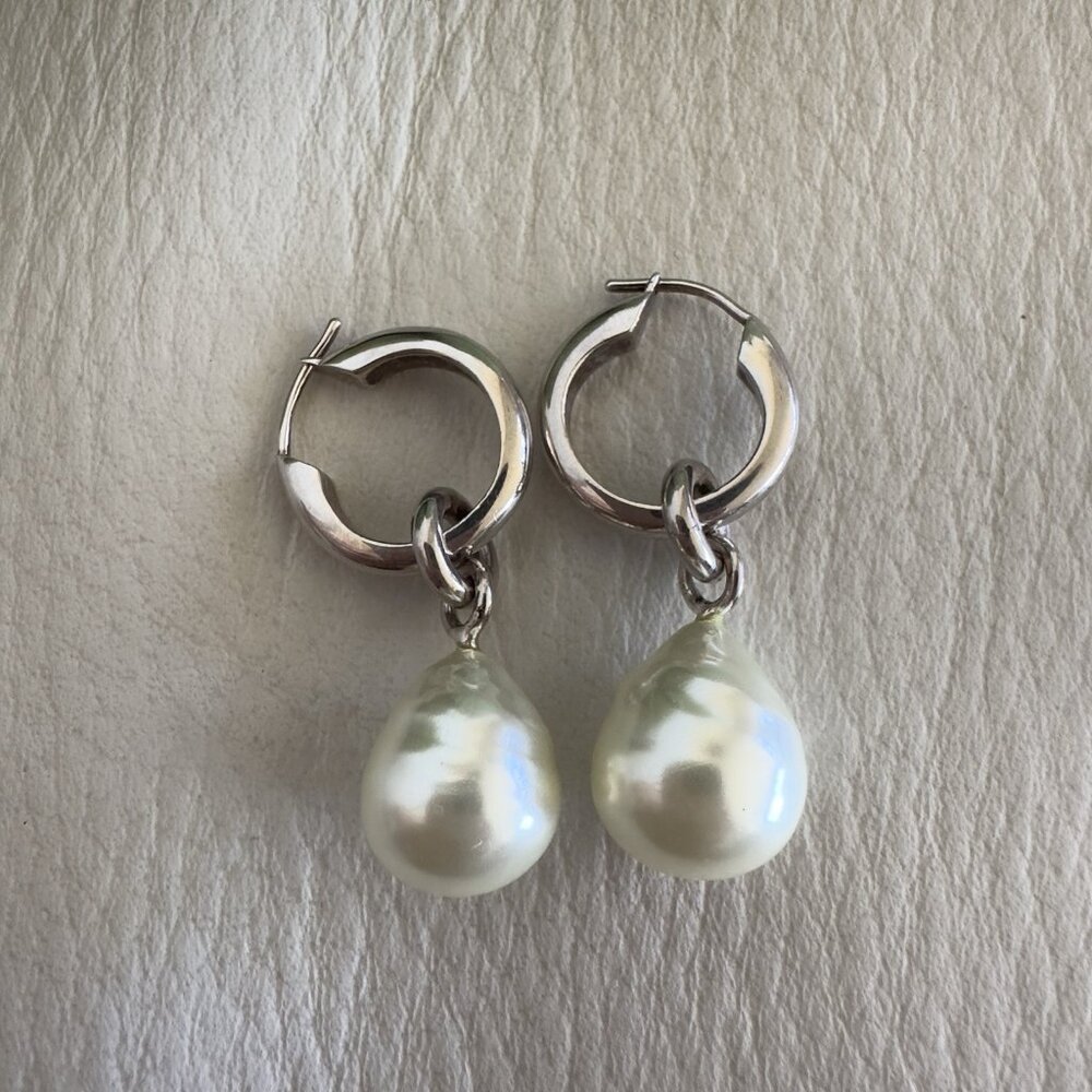 NEW GUCCI HOOP EARRINGS WITH PEARL DROPS 925 Sterling Silver - Picture 6 of 9